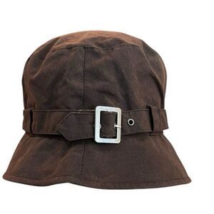 M&S Ladies Chocolate Brown Bucket Hat Silver Buckle Detail Lined Small Medium